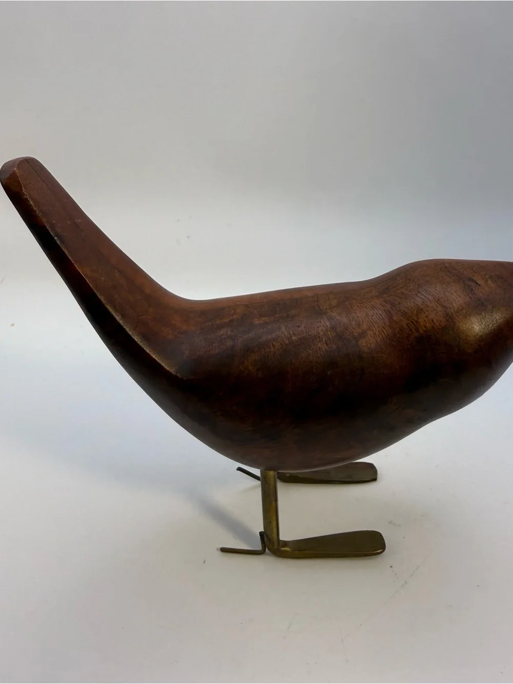 MCM Vintage Style Teak Wood Bird Sculptures Brass Legs Set of 3 Danish Modern